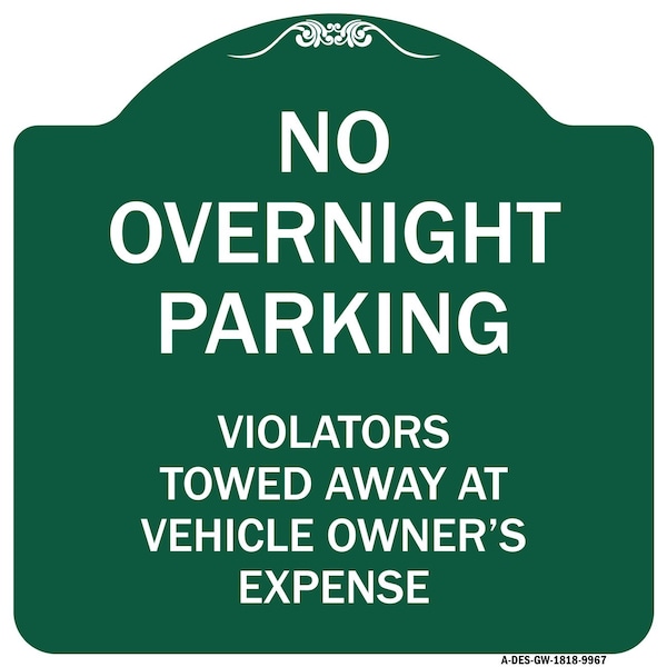 Signmission No Overnight Parking Heavy-Gauge Aluminum Architectural Sign, 18" x 18", GW-1818-9967 A-DES-GW-1818-9967 - main